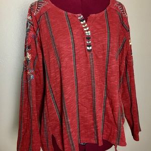 Rust Colored Embroidered Boho Shirt